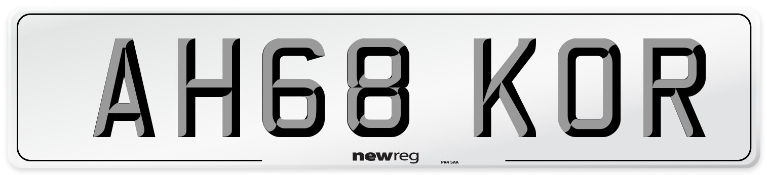 AH68 KOR Number Plate from New Reg